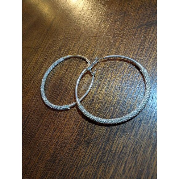 *Silvery textured 2" hoop earrings - Picture 1 of 3